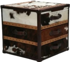 Casa Padrino Luxus Beistelltisch Kofferlook mit 3 Schubladen Braun / Weiß 63 x 60 x H. 67 cm