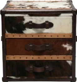 Casa Padrino Luxus Beistelltisch Kofferlook mit 3 Schubladen Braun / Weiß 63 x 60 x H. 67 cm