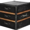 Casa Padrino Luxus Beistelltisch Kofferlook mit 2 Schubladen Schwarz / Braun 52 x 48 x H. 50 cm