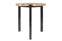 Casa Padrino Luxus Beistelltisch Braun 65 x 65 x H. 67 cm - Beistelltisch mit Tischplatte aus versteinertem Holz und Edelstahlfuß - Luxus Möbel