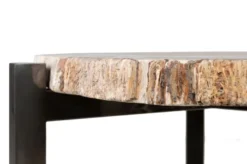 Casa Padrino Luxus Beistelltisch Braun 65 x 65 x H. 67 cm - Beistelltisch mit Tischplatte aus versteinertem Holz und Edelstahlfuß - Luxus Möbel
