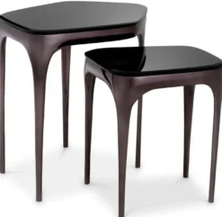 Casa Padrino Luxus Beistelltisch Set Silberschwarz / Schwarz - 2 Aluminium Tische mit Glasplatten - Hotel Möbel - Wohnzimmer Möbel - Luxus Möbel - Luxus Einrichtung - Möbel Luxus