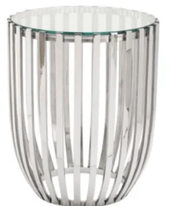 Casa Padrino Luxus Beistelltisch Silber Ø 46 x H. 56 cm - Runder Edelstahl Tisch mit Glasplatte