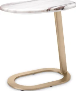 Casa Padrino Luxus Beistelltisch Weiß-Braun / Messing 49 x 34 x H. 50 cm - Edelstahl Tisch mit Marmorplatte - Wohnzimmer Möbel - Luxus Möbel - Wohnzimmer Einrichtung - Luxus Qualität