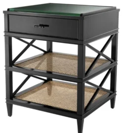 Casa Padrino Luxus Beistelltisch mit Schublade und Regal Schwarz / Naturfarben / Bronze 60 x 56 x H. 76 cm - Hotel Möbel