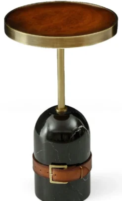 Casa Padrino Luxus Beistelltisch Braun / Messing / Schwarz Ø 29,5 x H. 51,5 cm - Runder Tisch mit Marmorfuß - Wohnzimmer Möbel - Luxus Möbel