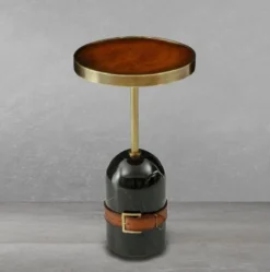 Casa Padrino Luxus Beistelltisch Braun / Messing / Schwarz Ø 29,5 x H. 51,5 cm - Runder Tisch mit Marmorfuß - Wohnzimmer Möbel - Luxus Möbel