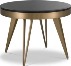 Casa Padrino Luxus Beistelltisch Messingfarben / Schwarz Ø 60 x H. 45 cm - Runder Edelstahl Tisch mit Glasplatte - Wohnzimmer Möbel - Luxus Möbel