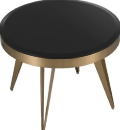Casa Padrino Luxus Beistelltisch Messingfarben / Schwarz Ø 60 x H. 45 cm - Runder Edelstahl Tisch mit Glasplatte - Wohnzimmer Möbel - Luxus Möbel