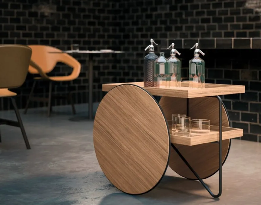 Casa Padrino Luxus Beistelltisch mit Rädern Naturfarben / Schwarz - Made in Italy