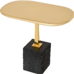 Casa Padrino Luxus Beistelltisch Messing / Schwarz 56 x 36 x H. 50 cm - Ovaler Messing Tisch mit Granitsockel - Luxus Möbel - Wohnzimmer Möbel - Luxus Einrichtung - Wohnzimmer Einrichtung