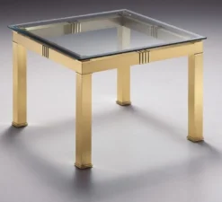 Casa Padrino Luxus Beistelltisch Messingfarben 70 x 70 x H. 48 cm - Quadratischer Messing Tisch mit Glasplatte - Luxus Wohnzimmer Möbel