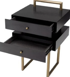 Casa Padrino Luxus Beistelltisch mit 2 Schubladen Messing / Dunkelbraun 50 x 44 x H. 79 cm - Wohnzimmer Möbel - Wohnzimmer Einrichtung - Luxus Möbel - Luxus Einrichtung - Luxus Qualität