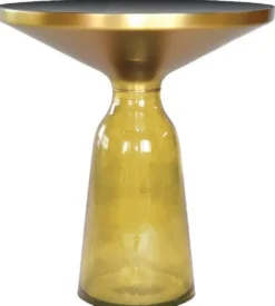 Casa Padrino Luxus Beistelltisch Schwarz / Gelb / Gold Ø 50 x H. 53 cm - Runder Glas Tisch - Moderne Wohnzimmer Möbel
