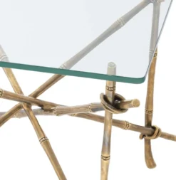 Casa Padrino Luxus Beistelltisch Vintage Messingfarben 55 x 55 x H. 49,5 cm - Messing Tisch mit Glasplatte - Luxus Möbel
