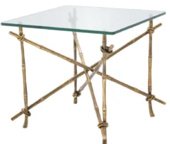 Casa Padrino Luxus Beistelltisch Vintage Messingfarben 55 x 55 x H. 49,5 cm - Messing Tisch mit Glasplatte - Luxus Möbel