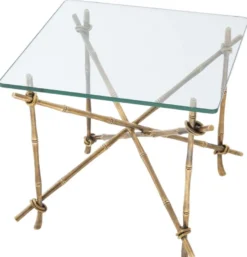 Casa Padrino Luxus Beistelltisch Vintage Messingfarben 55 x 55 x H. 49,5 cm - Messing Tisch mit Glasplatte - Luxus Möbel