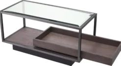 Casa Padrino Luxus Beistelltisch Bronze / Grau 90 x 42 x H. 44 cm - Rechteckiger Tisch mit Glasplatte und edlem Furnier - Wohnzimmer Möbel - Luxus Möbel - Luxus Einrichtung