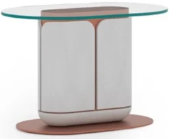 Casa Padrino Luxus Beistelltisch Weiß / Kupfer 60 x 40 x H. 40 cm - Ovaler Tisch mit Glasplatte - Wohnzimmer Möbel - Hotel Möbel - Luxus Möbel