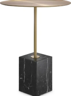 Casa Padrino Luxus Beistelltisch Messingfarben / Schwarz-Weiß Ø 45 x H. 62 cm - Runder Edelstahl Tisch mit Marmorsockel - Wohnzimmer Möbel - Hotel Möbel - Luxus Möbel
