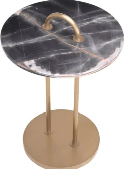 Casa Padrino Luxus Beistelltisch Messing / Schwarz Ø 38,5 x H. 58 cm - Runder Tisch mit Marmorplatte und Tragegriff - Wohnzimmer Möbel - Luxus Möbel - Wohnzimmer Einrichtung - Luxus Qualität