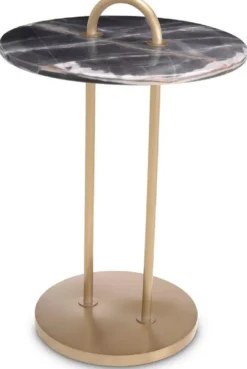 Casa Padrino Luxus Beistelltisch Messing / Schwarz Ø 38,5 x H. 58 cm - Runder Tisch mit Marmorplatte und Tragegriff - Wohnzimmer Möbel - Luxus Möbel - Wohnzimmer Einrichtung - Luxus Qualität