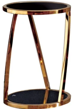 Casa Padrino Luxus Beistelltisch Gold / Schwarz Ø 35 x H. 50 cm - Runder Edelstahl Blumentisch mit getönten Glasplatten - Wohnzimmer Möbel - Luxus Möbel