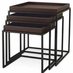 Casa Padrino Luxus Beistelltisch 3er Set Dunkelbraun / Schwarz - Wohnzimmer & Hotel Möbel