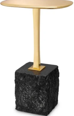 Casa Padrino Luxus Beistelltisch Messing / Schwarz 35 x 25 x H. 54,5 cm - Messing Tisch mit Granitsockel - Luxus Möbel - Wohnzimmer Möbel - Luxus Einrichtung - Wohnzimmer Einrichtung