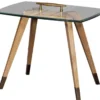 Casa Padrino Luxus Beistelltisch Naturfarben / Braun / Messingfarben 60 x 40 x H. 53 cm - Moderner Tisch mit Glasplatte und Tragegriff - Wohnzimmer Möbel - Luxus Kollektion
