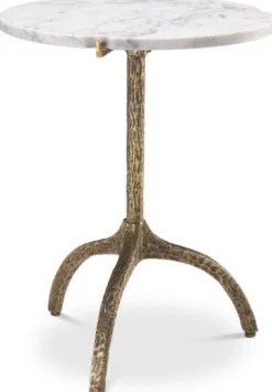 Casa Padrino Luxus Beistelltisch Vintage Messingfarben / Weiß Ø 45 x H. 58,5 cm - Messing Tisch mit Marmorplatte - Wohnzimmer Möbel - Luxus Möbel