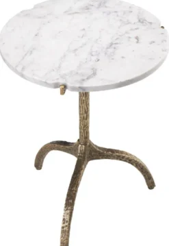 Casa Padrino Luxus Beistelltisch Vintage Messingfarben / Weiß Ø 45 x H. 58,5 cm - Messing Tisch mit Marmorplatte - Wohnzimmer Möbel - Luxus Möbel