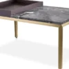 Casa Padrino Luxus Beistelltisch Messing / Braun / Grau 70 x 40 x H. 35 cm - Rechteckiger Messing Tisch mit Walnuss Furnier und Marmorplatte - Wohnzimmer Möbel - Luxus Möbel - Luxus Einrichtung