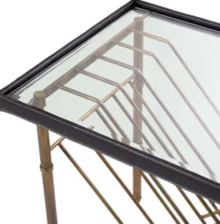 Casa Padrino Luxus Beistelltisch Vintage Messing / Schwarz 70 x 45 x H. 56 cm - Rechteckiger Tisch mit Glasplatte - Wohnzimmer Möbel - Luxus Möbel - Luxus Einrichtung - Wohnzimmer Einrichtung