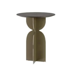 Casa Padrino Luxus Beistelltisch Braun / Bronzefarben Ø 50 x H. 60 cm - Runder Beistelltisch mit Platte in dunkelbraunem Eichenfurnier und gebürstetem Edelstahl Fuß - Luxus Möbel