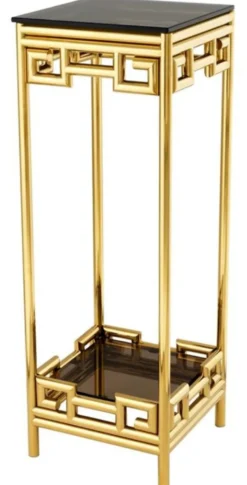 Casa Padrino Luxus Beistelltisch Gold mit Rauchglas 35 x 35 x H. 100 cm - Designer Tisch Möbel - Säule