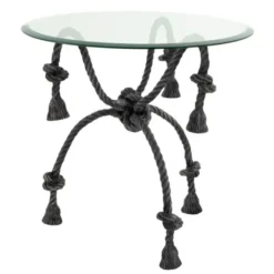 Casa Padrino Luxus Beistelltisch Metall / Glas Tauseil Optik Anthrazit - Ø 75 x H 72,5 cm