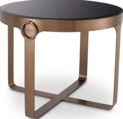 Casa Padrino Luxus Beistelltisch Kupferfarben / Schwarz Ø 60 x H. 47 cm - Runder Edelstahl Tisch mit Glasplatte - Wohnzimmer Möbel - Luxus Möbel