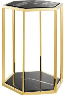 Casa Padrino Luxus Beistelltisch 2er Set in gold mit schwarzem Marmor - Luxus Qualität