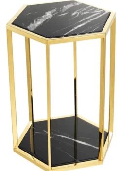 Casa Padrino Luxus Beistelltisch 2er Set in gold mit schwarzem Marmor - Luxus Qualität