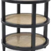 Casa Padrino Luxus Beistelltisch Schwarz / Naturfarben Ø 55 x H. 64 cm - Runder Massivholz Tisch mit Rattangeflecht - Wohnzimmer Möbel - Luxus Kollektion