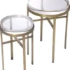 Casa Padrino Luxus Beistelltisch Set Messingfarben - 2 Runde Edelstahl Tische mit Glasplatte - Luxus Wohnzimmer Möbel