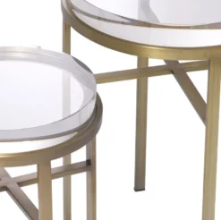 Casa Padrino Luxus Beistelltisch Set Messingfarben - 2 Runde Edelstahl Tische mit Glasplatte - Luxus Wohnzimmer Möbel