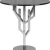 Casa Padrino Luxus Beistelltisch Grau / Silber Ø 45 x H. 58 cm - Edler runder Tisch mit Glasplatte - Luxus Wohnzimmer Möbel