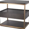 Casa Padrino Luxus Beistelltisch mit Schublade Mokka / Kupfer 65 x 46 x H. 61 cm - Eichenfurnier Nachttisch mit Edelstahl Gestell - Luxus Möbel