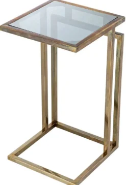 Casa Padrino Luxus Beistelltisch Vintage Messing / Grau 33 x 33 x H. 60 cm - Edelstahl Tisch mit Glasplatte - Wohnzimmer Möbel - Luxus Möbel - Luxus Einrichtung - Luxus Interior