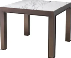 Casa Padrino Luxus Beistelltisch Antik Messingfarben / Weiß / Lila 65 x 65 x H. 51,5 cm - Edelstahl Tisch mit Marmorplatte - Wohnzimmer Möbel - Luxus Möbel