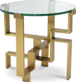 Casa Padrino Luxus Beistelltisch Messing Ø 60 x H. 54,5 cm - Runder Edelstahl Tisch mit Glasplatte - Luxus Möbel - Wohnzimmer Möbel - Hotel Möbel - Luxus Einrichtung - Wohnzimmer Einrichtung