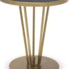 Casa Padrino Luxus Beistelltisch Messingfarben / Schwarz Ø 49,5 x H. 54 cm - Runder Edelstahl Tisch mit geschliffener Marmorplatte - Wohnzimmer Möbel - Luxus Möbel