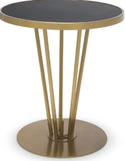 Casa Padrino Luxus Beistelltisch Messingfarben / Schwarz Ø 49,5 x H. 54 cm - Runder Edelstahl Tisch mit geschliffener Marmorplatte - Wohnzimmer Möbel - Luxus Möbel